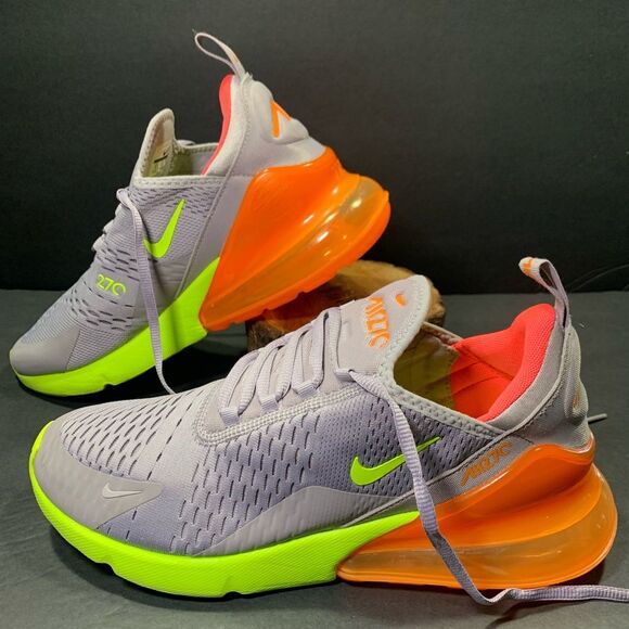 Nike Other - Nike Air Max 270 Men’s Gray Volt Orange Fluorescent Yellow Sneakers Size 9.5